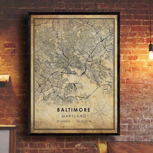 Baltimore Vintage Map Print | Baltimore Map | Maryland Map Art | Baltimore City Road Map Poster | Vintage Gift Map