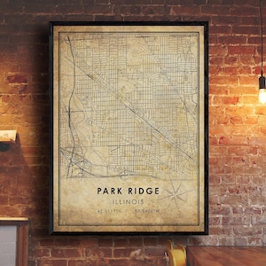 Park Ridge vintage Carte Imprimer | Park Ridge Illinois Carte Art | Affiche de la carte routière de Park Ridge City | carte cadeau vintage