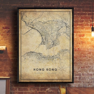 Hong Kong Vintage Map Print | Hong Kong Map | China Map Art | Hong Kong City Road Map Poster | Vintage Gift Map