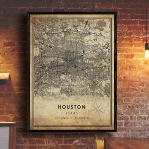 Houston Vintage Map Print | Houston Map | Texas Map Art | Houston City Road Map Poster | Vintage Map