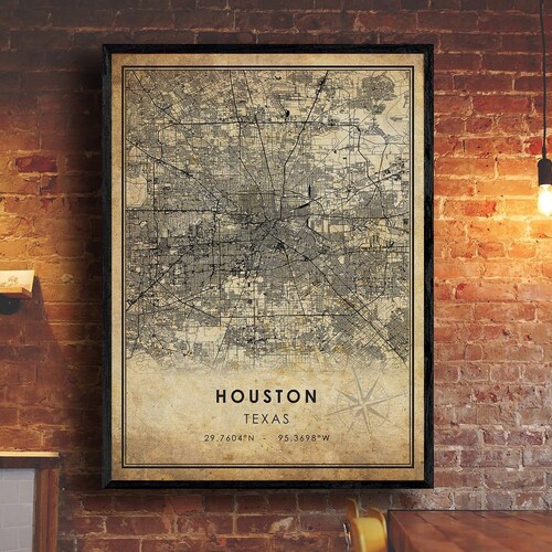 Houston Vintage Map Print Houston Map Texas Map Art Etsy