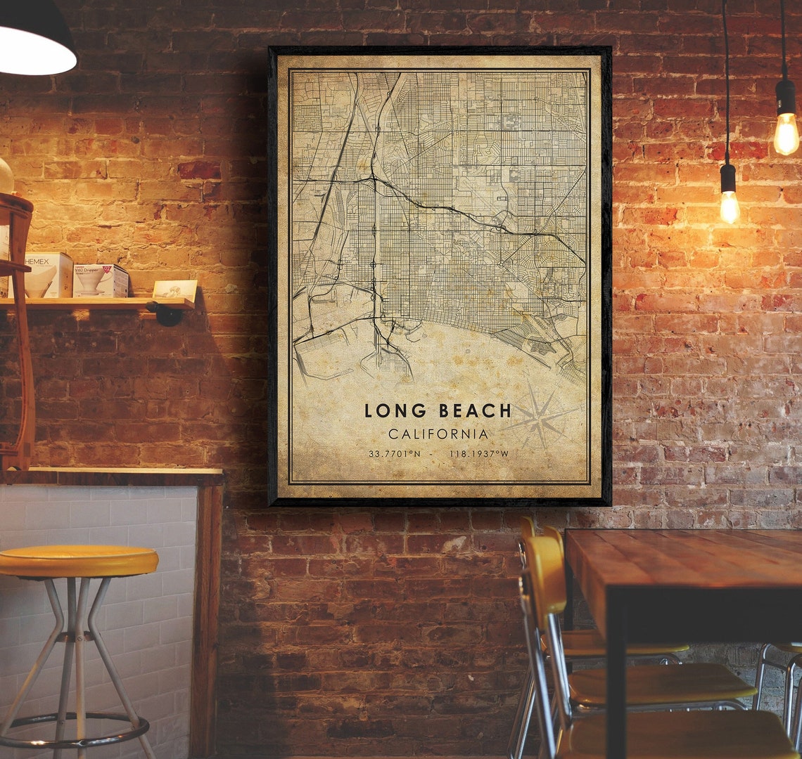 Long Beach Vintage Map Print Long Beach Map California Map Etsy