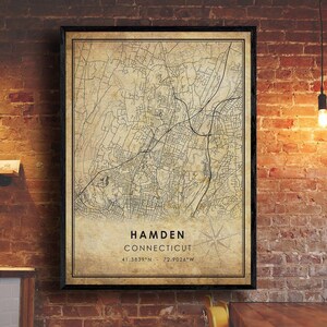 Hamden Map Print | Hamden Map | Connecticut Map Art | Hamden City Road Map Poster | Vintage Gift Map