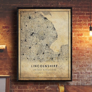 Lincolnshire Map Print | Lincolnshire Map | United Kingdom Map Art | Lincolnshire City Road Map Poster | Vintage Gift Map