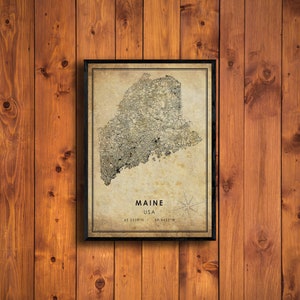 Maine Vintage Map Print Maine Map USA Map Art Maine City | Etsy