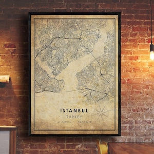 Istanbul Vintage Map Print | Istanbul Map | Turkey Map Art | Istanbul City Road Map Poster | Vintage Gift Map