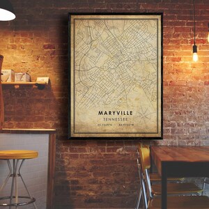 Maryville Vintage Map Print | Tennessee Map | Maryville Map Art ...