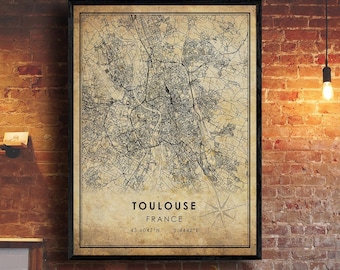 Toulouse Map Print | Toulouse Map | France Map Art | Toulouse City Road Map Poster | Vintage Gift Map