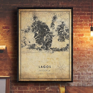 Lagos Map Print | Lagos Map |  Nigeria Map Art | Lagos City Road Map Poster | Vintage Gift Map