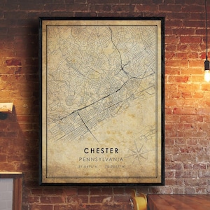 Chester Vintage Map Print | Chester Map | Pennsylvania Map Art | Chester City Road Map Poster | Vintage