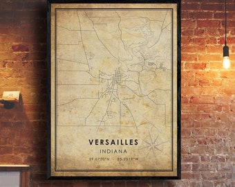 Versailles Vintage Map Print | Versailles Map | Indiana Map Art | Versailles City Road Map Poster | Vintage Gift Map