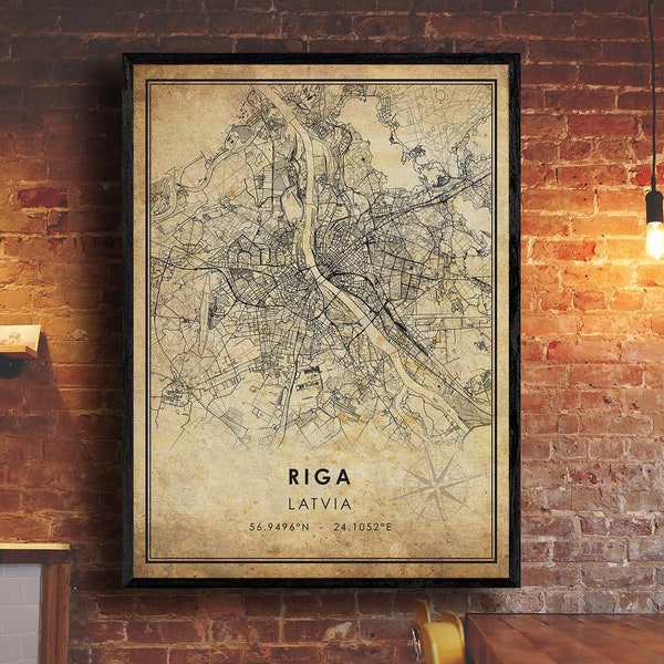 Riga Vintage Map Print | Riga Map | Latvia Map Art | Riga City Road Map Poster | Vintage Gift Map