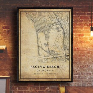 Impression de la carte de Pacific Beach | Carte de la plage du Pacifique | Californie Carte Art | Affiche de la carte routière de la ville de Pacific Beach | carte cadeau vintage