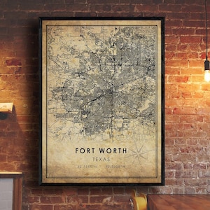Fort Worth Vintage Map Print | Fort Worth Map | Texas Map Art | Fort Worth City Road Map Poster | Vintage Gift Map