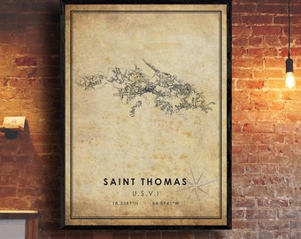 Saint Thomas, Map Print | Saint Thomas U.S. Virgin Islands Map | Saint Thomas Map Art | Saint Thomas  Road Map Poster | Vintage Gift Map