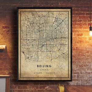 Beijing Vintage Map Print | Beijing Map | China Map Art | Beijing City Road Map Poster | Vintage Gift Map
