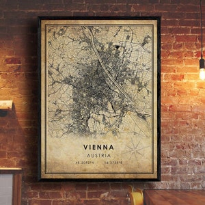 Vienna Vintage Map Print | Vienna Austria Map Art | Vienna City Road Map Poster | Vintage Gift Map