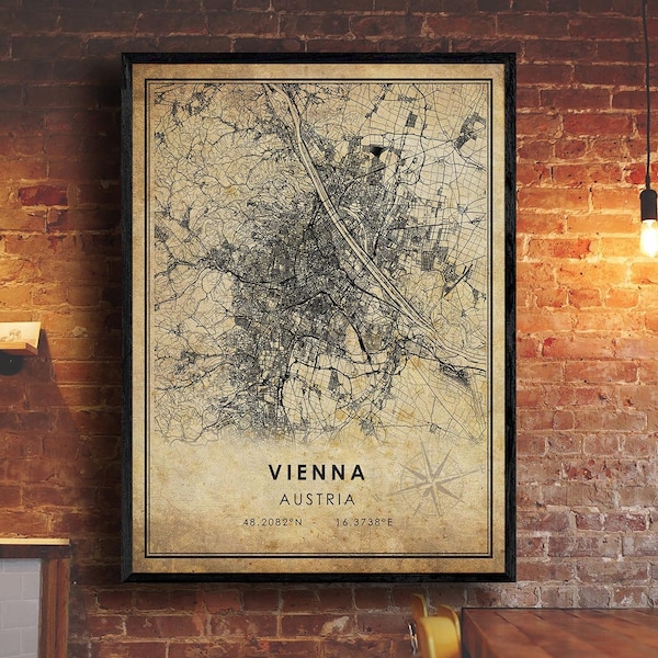 Vienna Vintage Map Print | Vienna Austria Map Art | Vienna City Road Map Poster | Vintage Gift Map
