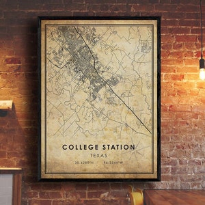 College Station Vintage Map Print | College Station  Map | Texas Map Art | College Station City Road Map Poster | Vintage Gift Map