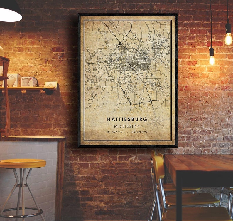 Hattiesburg Map Hattiesburg Map Print Mississippi Map Art Vintage Gift Map Hattiesburg City Road Map Poster