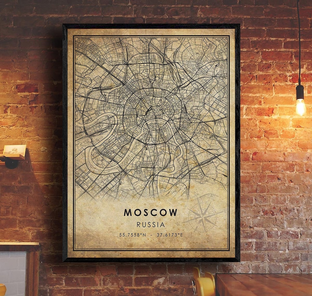Moscow Vintage Map Print | Moscow Map | Russia Map Art | Moscow City ...