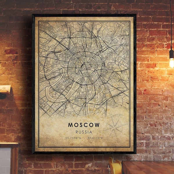 Moscow Vintage Map Print | Moscow Map | Russia Map Art | Moscow City Road Map Poster | Vintage Gift Map