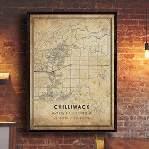 Chilliwack Vintage Map Print | Chilliwack Map | British Columbia Map Art | Chilliwack City Road Map Poster | Vintage Map Gift