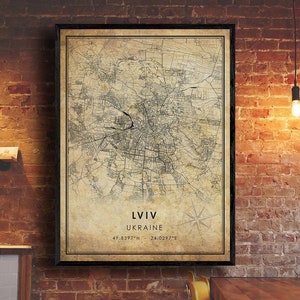 Lviv Vintage Map Print | Lviv Map | Ukraine Map Art | Lviv City Road Map Poster | Vintage Gift Map