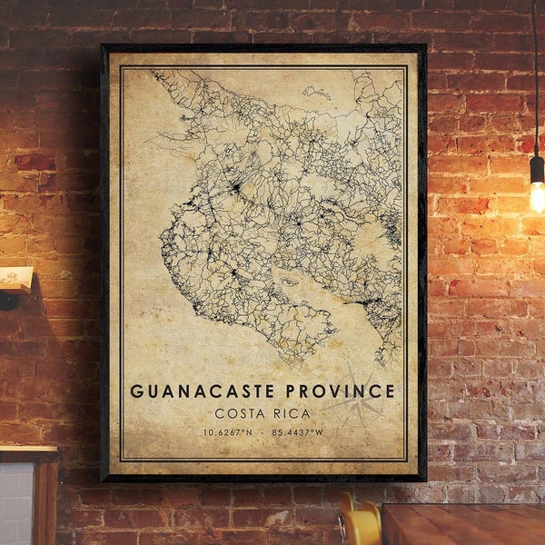 Guanacaste Province Map Print | Guanacaste Province Map | Costa Rica Map Art | Guanacaste Province City Road Map Poster | Vintage Gift Map