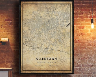 Allentown Map Print | Allentown Map | Pennsylvania Map Art | Allentown City Road Map Poster | Vintage Gift Map