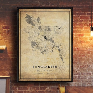 Bangladesh Vintage Map Print | Bangladesh Map | Bangladesh Map Art | Bangladesh City Road Map Poster | Vintage Map