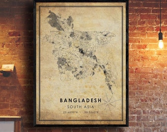 Bangladesh Vintage Map Print | Bangladesh Map | Bangladesh Map Art | Bangladesh City Road Map Poster | Vintage Map