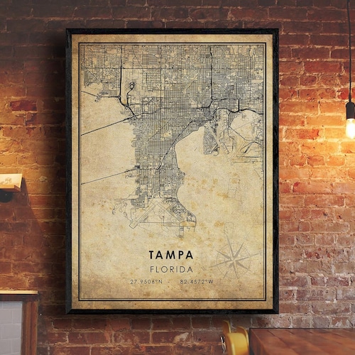 Tampa Vintage Map Print Tampa Florida Map Art Tampa City Etsy