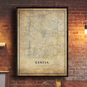 Geneva Illinois Vintage Map Print | Geneva Map | Illinois Map Art | Geneva City Road Map Poster | Vintage