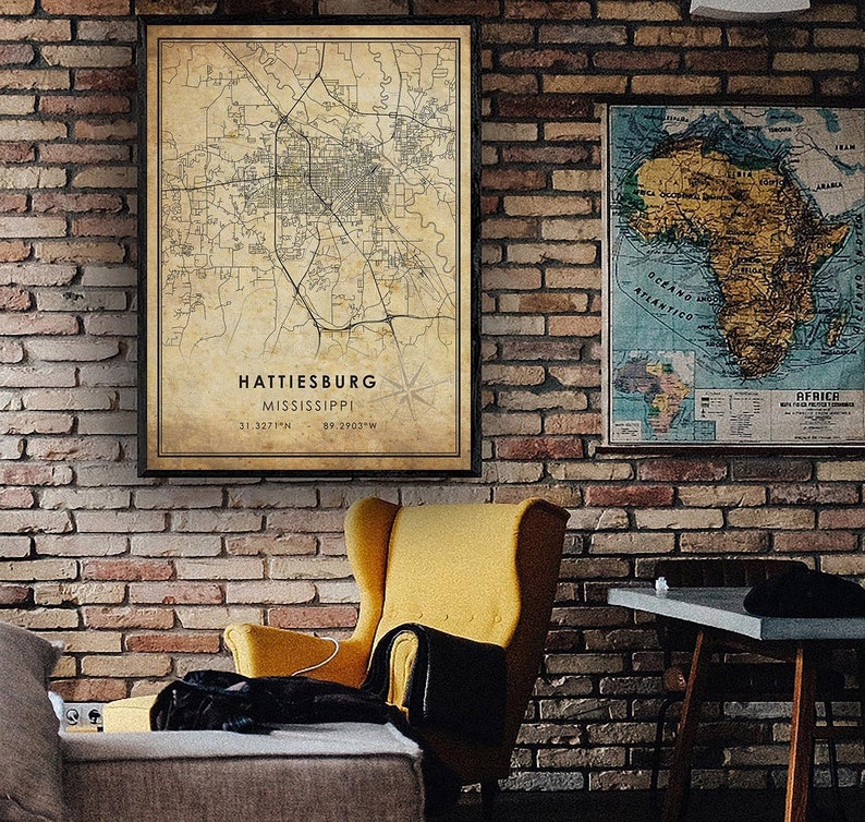 Hattiesburg Map Hattiesburg Map Print Mississippi Map Art Vintage Gift Map Hattiesburg City Road Map Poster