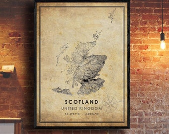 Scotland Map Print | Scotland Map | Scotland Map Art | Scotland Road Map Poster | Vintage Gift Map
