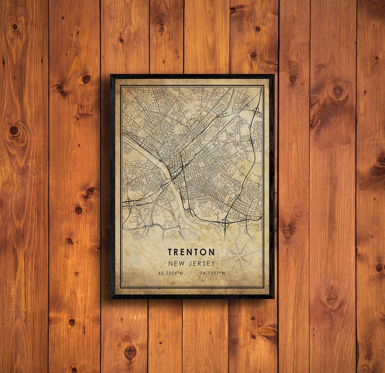 Trenton Map Trenton Map Print Trenton City Road Map Poster New Jersey Map Art Vintage Gift Map