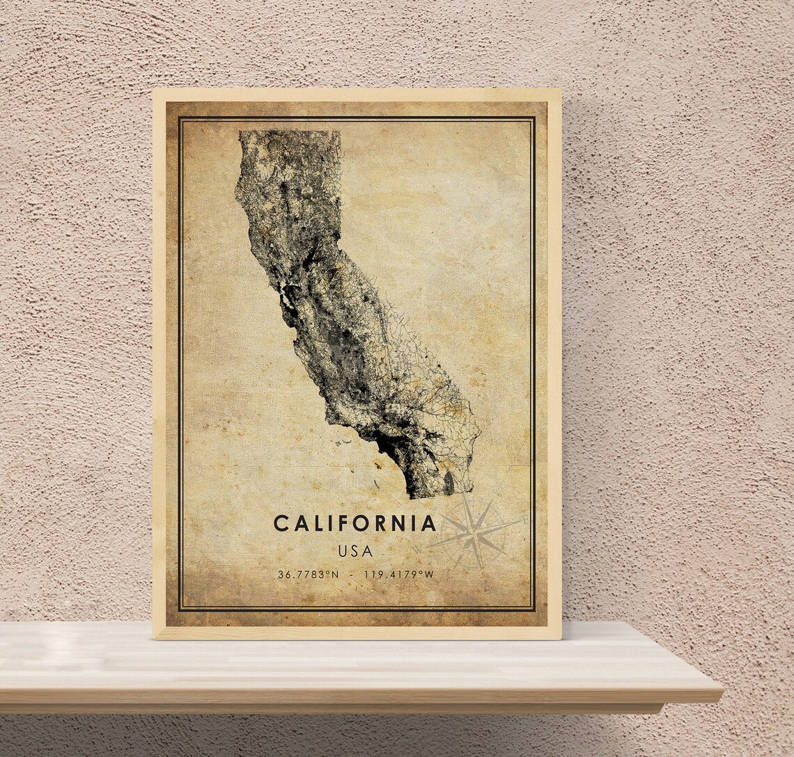 California Vintage Map Print California Map State Map Art - Etsy