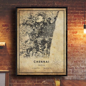 Chennai Vintage Map Print | Chennai India Map Art | Chennai City Road Map Poster | Vintage Gift Map