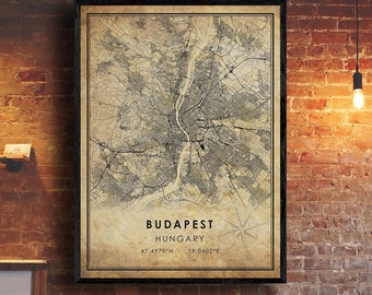 Budapest Vintage Map Print | Budapest Map | Hungary Map Art | Budapest City Road Map Poster | Vintage Gift Map