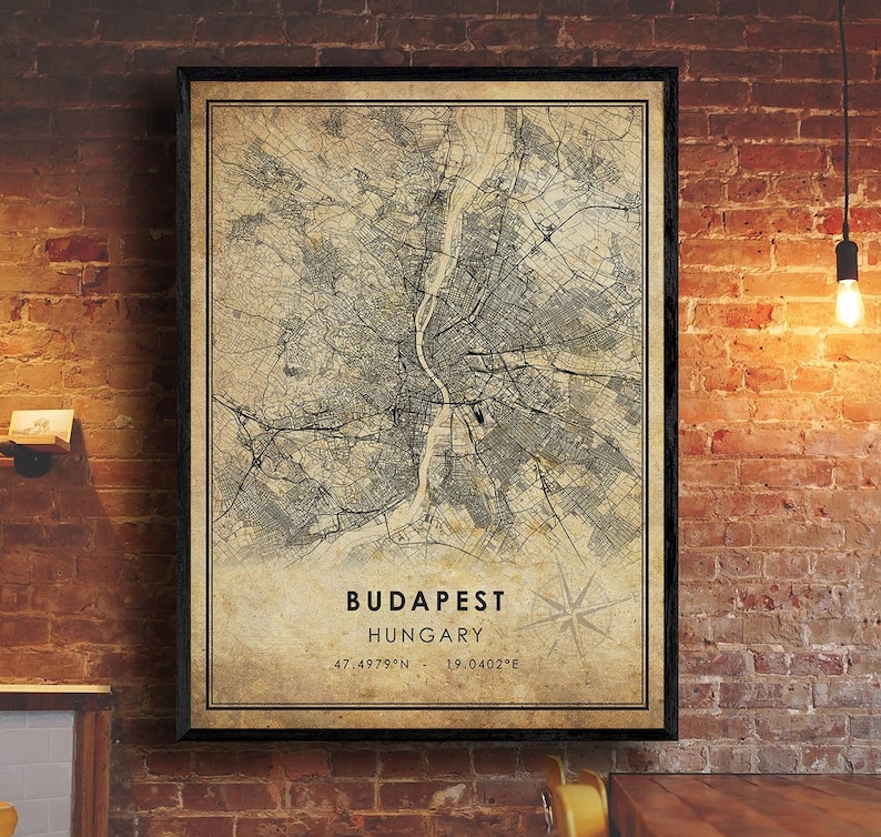 Budapest Vintage Map Print Budapest Map Hungary Map Art Etsy