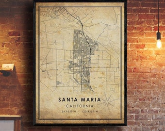 Santa Maria Map Print | Santa Maria Map | California Map Art | Santa Maria City Road Map Poster | Vintage Gift Map