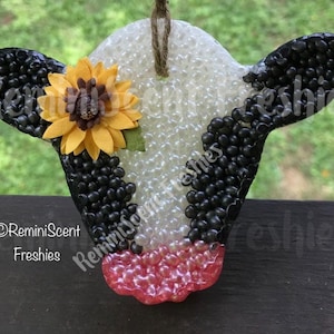 Cow car freshener black, brown, white  air freshener, car scents, cow lover gift, hanging car accessories for women sunflower, cute