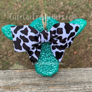 Cow Car Freshy Cow Print Bow, Cow Air Freshener, Cow Print Car Accessories, Car Scents, Freshies, Auto Air Freshener,