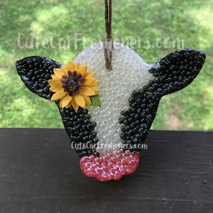 Cow car freshener black, brown, white  air freshener, car scents, cow lover gift, hanging car accessories for women sunflower, cute