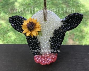 Cow car freshener black, brown, white  air freshener, car scents, cow lover gift, hanging car accessories for women sunflower, cute