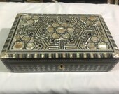 Egyptian Wood Jewelry Box Inlaid Mother of Pearl Handmade 10.6 x 6.6 x 3 inches