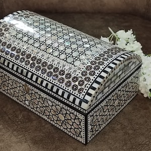 M07 Egyptian Wood Jewelry Box Inlaid mother of Pearl Handmade  11"