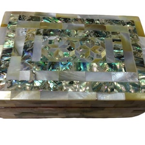 Vintage Wood Hinge Box with Mother of Pearl Inlay Design Throughout Manila Red Lined Vintage Box by Rosas Artcrafts Inc Ermita