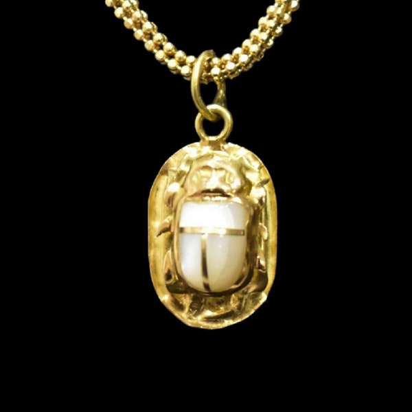 Pendentif bijoux égyptien 6A Scarabée en or jaune 18 carats DOUBLE FACE pharaonique 0,7 gr fait main en Egypte